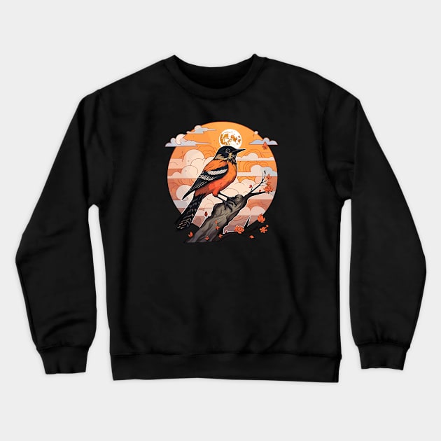 Baltimore oriole and moon Crewneck Sweatshirt by etherElric